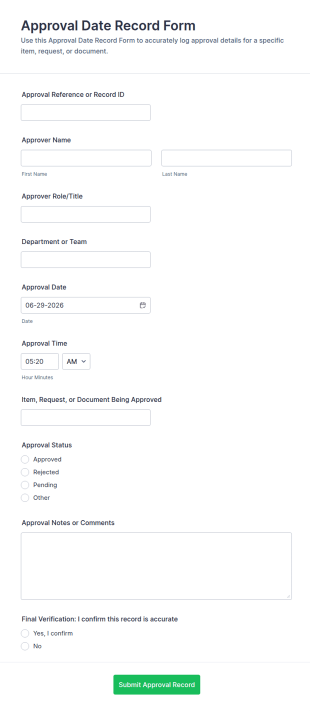 Approval Date Record Form Template