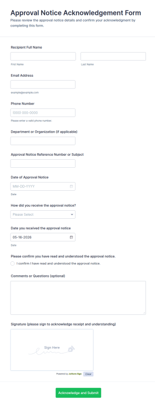 Approval Notice Acknowledgement Form Template