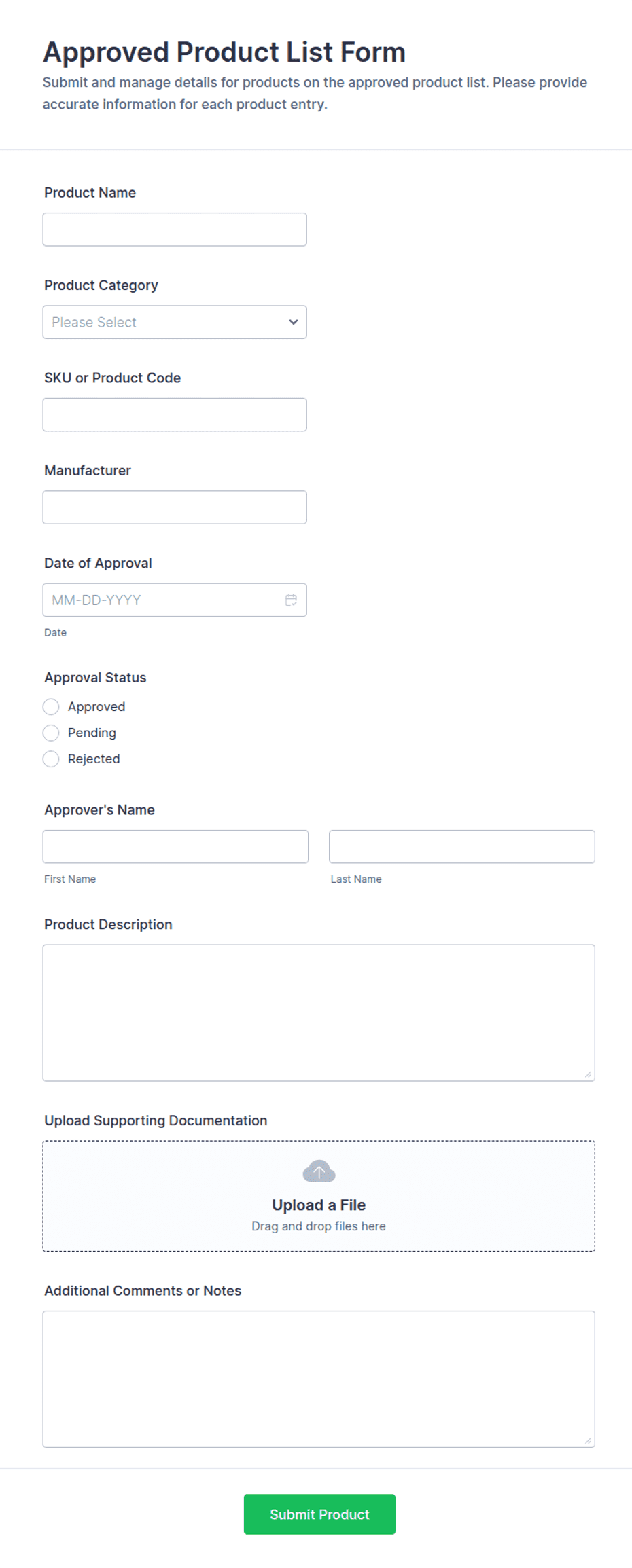 Approved Product List Form Template | Jotform