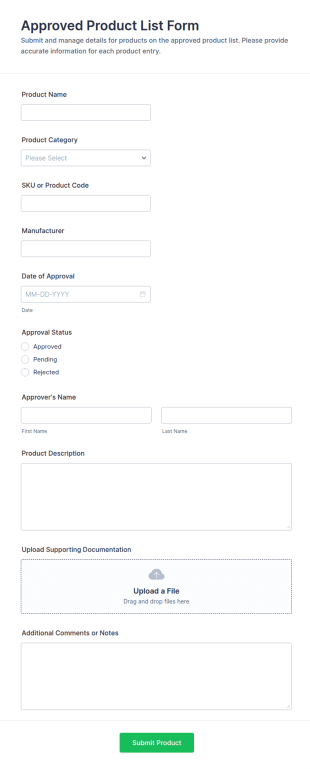 Approved Product List Form Template