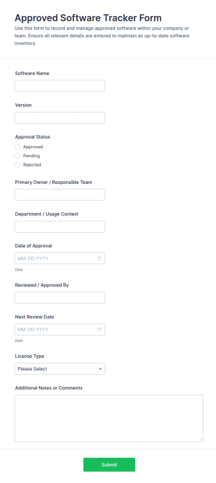 Approved Software Tracker Form Template