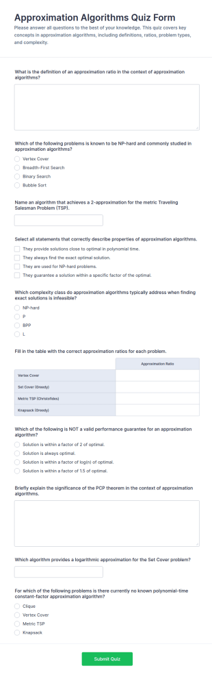 Approximation Algorithms Quiz Form Template