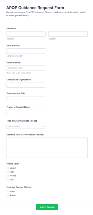 APQP Guidance Request Form Template