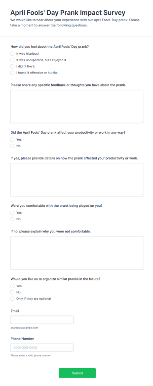 April Fools' Day Prank Impact Survey Form Template