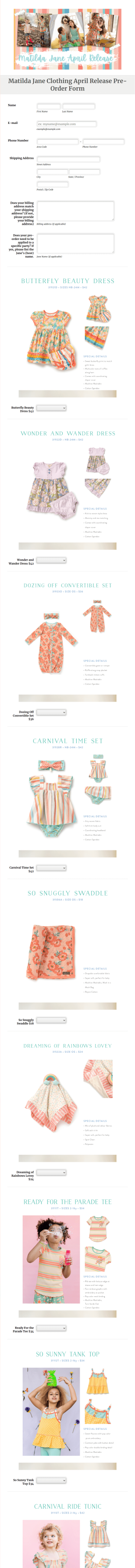 April Matilda Jane Pre Order Form Template