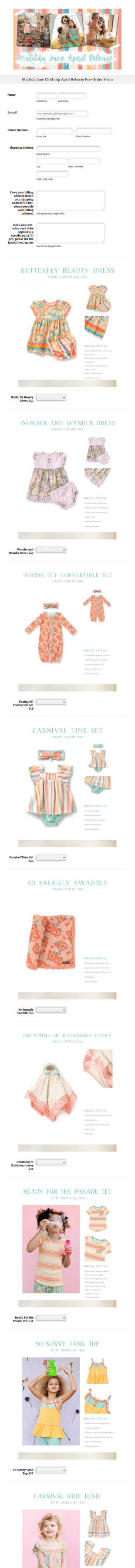 April Matilda Jane Pre Order Form Template