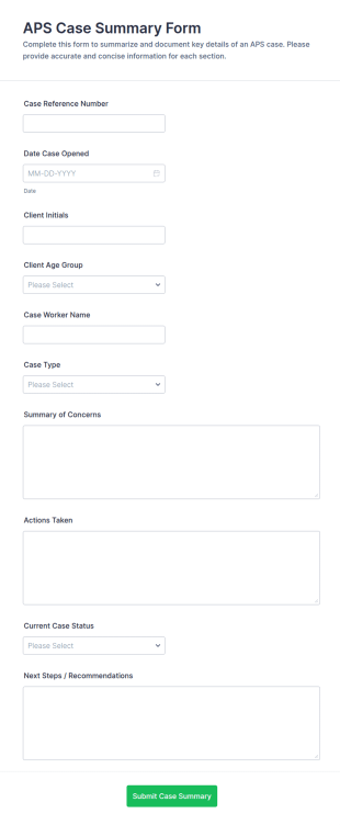 APS Case Summary Form Template