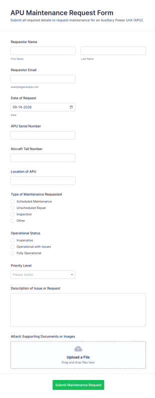 APU Maintenance Request Form Template