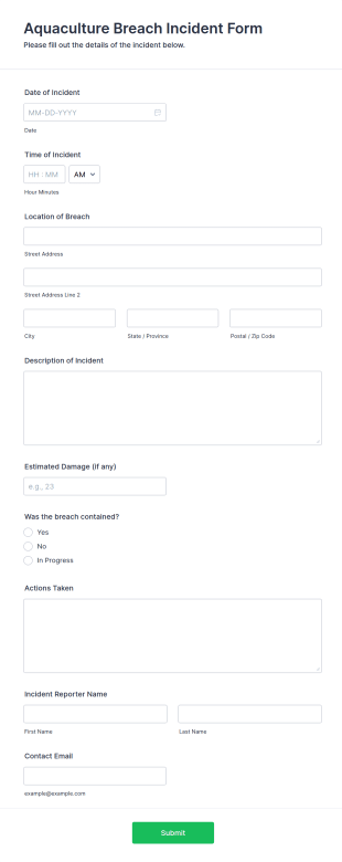 Aquaculture Breach Incident Form Template