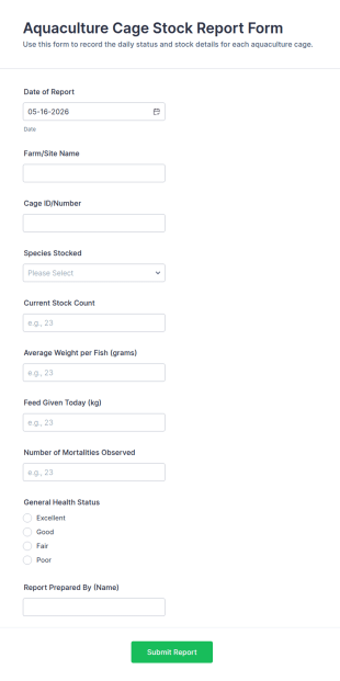 Aquaculture Cage Stock Report Form Template