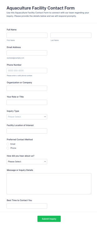 Aquaculture Facility Contact Form Template