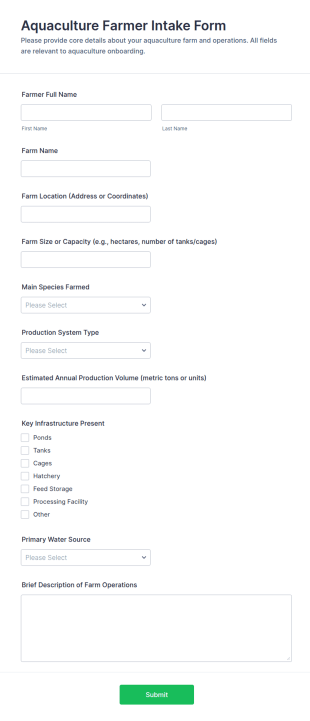 Aquaculture Farmer Intake Form Template