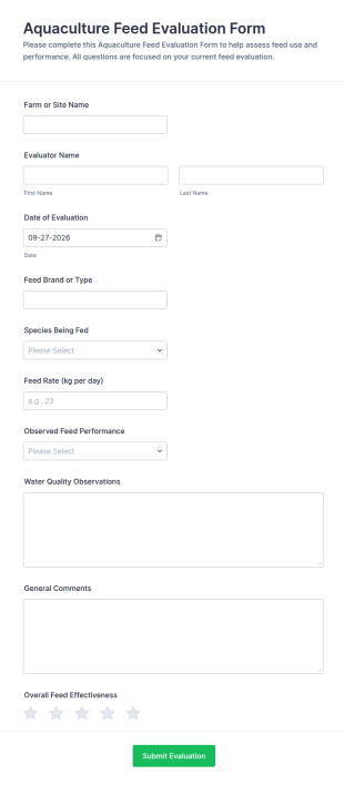 Aquaculture Feed Evaluation Form Template