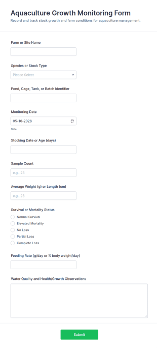 Aquaculture Growth Monitoring Form Template