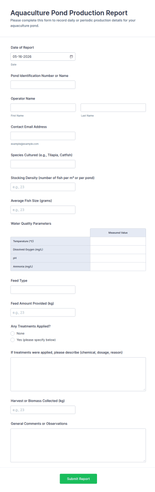 Aquaculture Pond Production Report Form Template