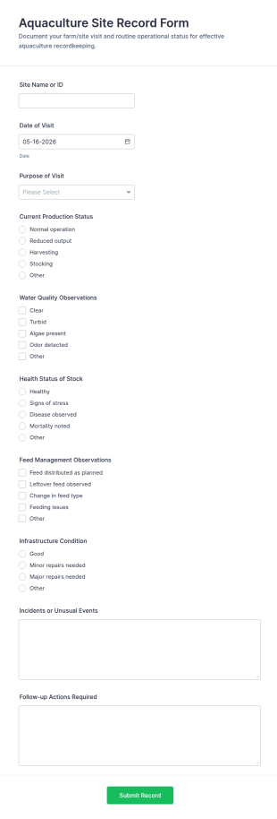 Aquaculture Site Record Form Template