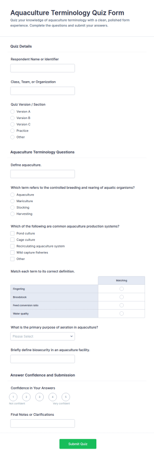 Aquaculture Terminology Quiz Form Template