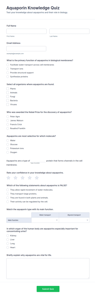 Aquaporin Knowledge Quiz Form Template