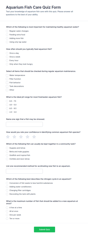 Aquarium Fish Care Quiz Form Template