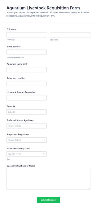 Aquarium Livestock Requisition Form Template