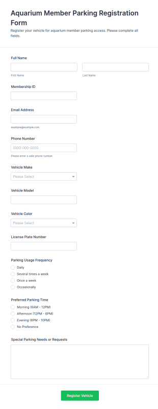 Aquarium Member Parking Registration Form Template
