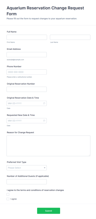 Aquarium Reservation Change Request Form Template