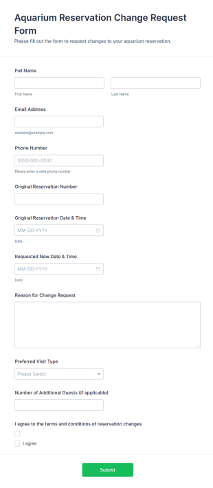 Aquarium Reservation Change Request Form Template