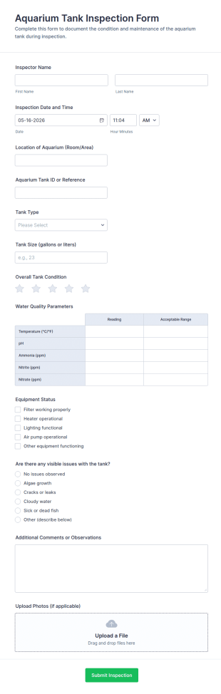 Aquarium Tank Inspection Form Template