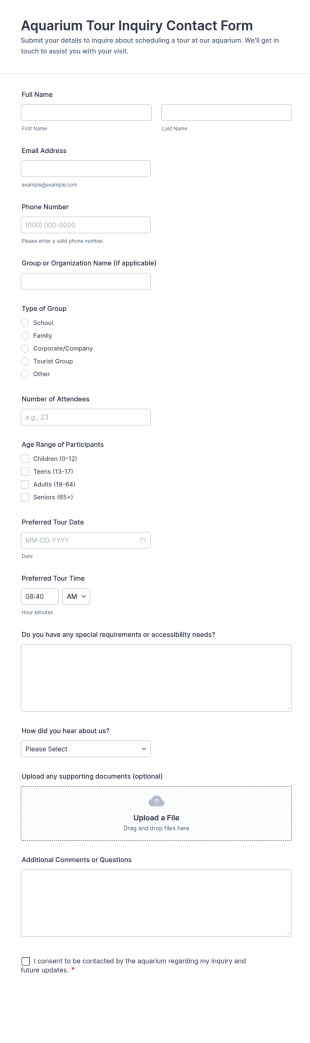 Aquarium Tour Inquiry Contact Form Template