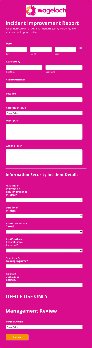 Wageloch Incident Improvement Report Form Template