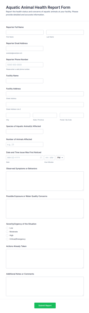 Aquatic Animal Health Report Form Template