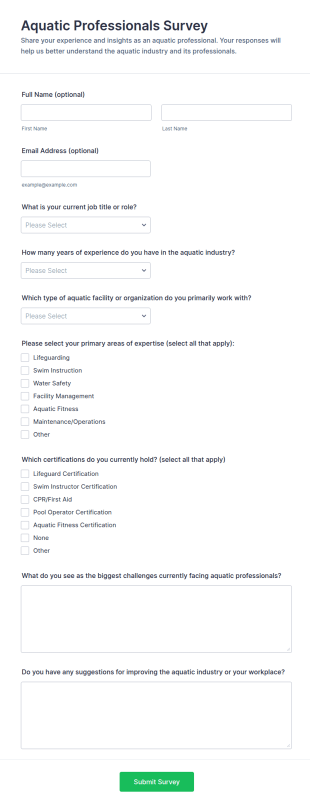 Aquatic Professionals Survey Form Template