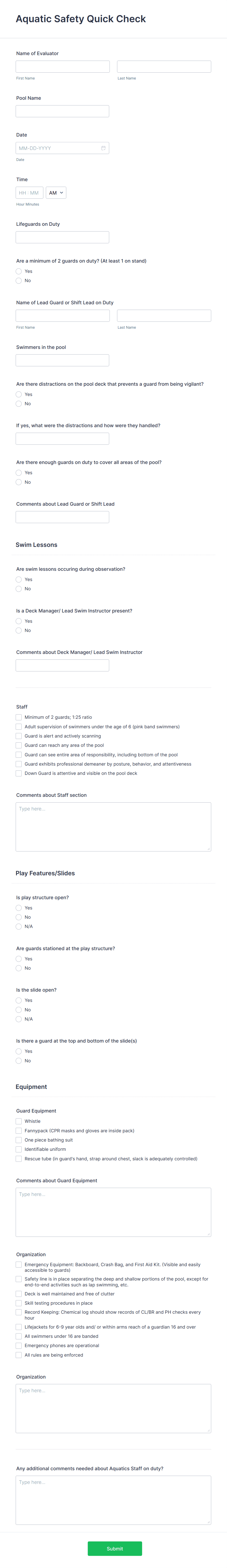 Aquatic Safety Quick Check Form Template | Jotform