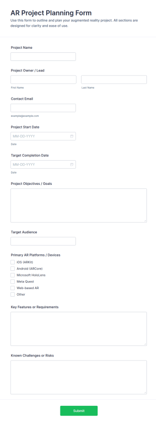 AR Project Planning Form Template