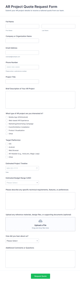 AR Project Quote Request Form Template