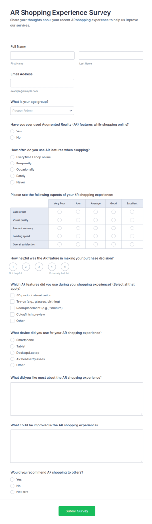 AR Shopping Experience Survey Form Template