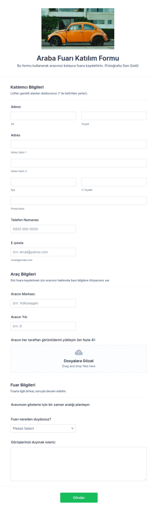 Araba Fuarı Katılım Form Şablonu