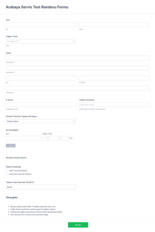 Arabaya Servis Test Randevu Form Template