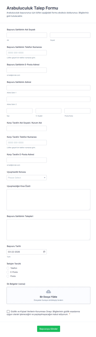 Arabuluculuk Talep Form Şablonu