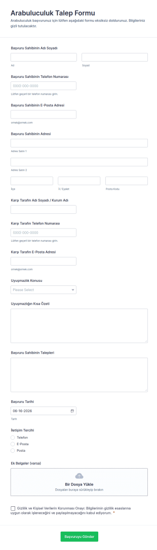 Arabuluculuk Talep Form Şablonu