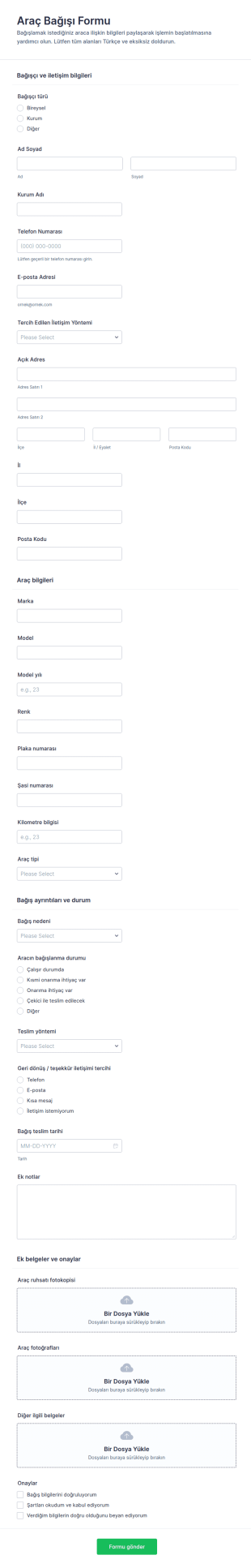 Araç Bağış Form Şablonu