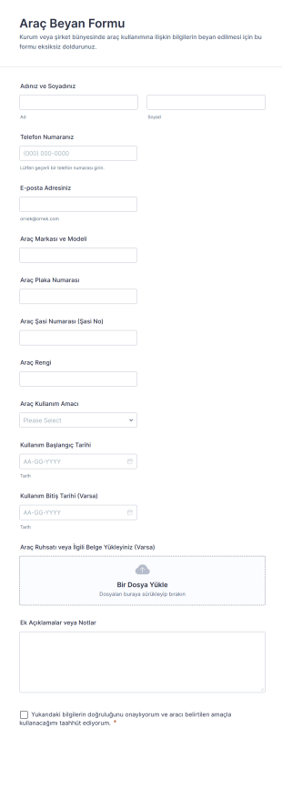 Araç Beyan Form Şablonu
