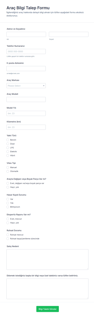 Araç Bilgi Talep Form Şablonu