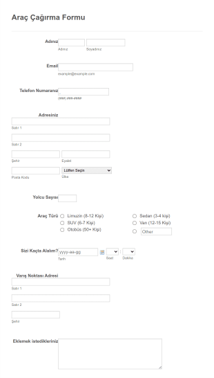 Araç Çağırma Form Template