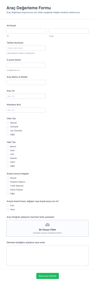 Araç Değerleme Form Template