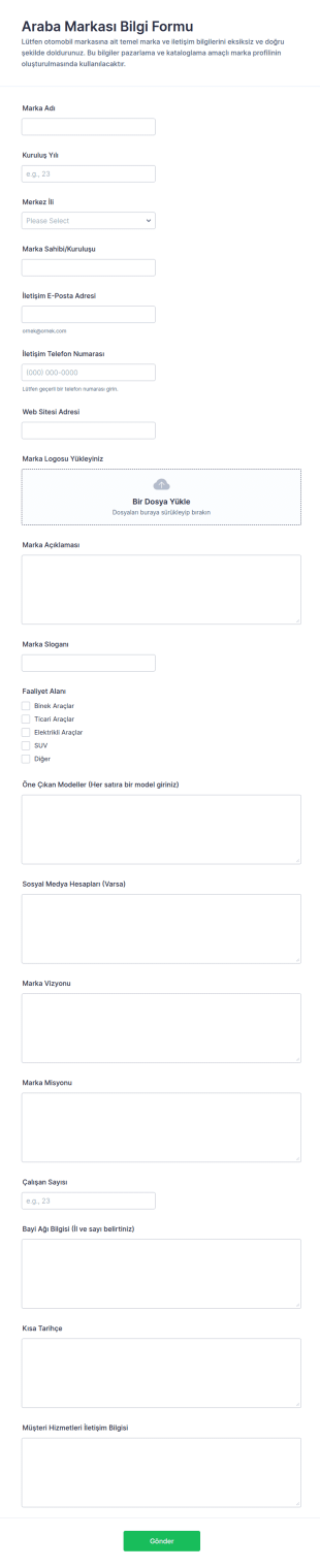 Araç Marka Bilgisi Form Şablonu