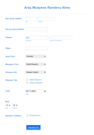 Araç Muayene Randevu Form Template