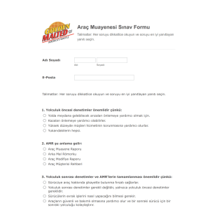 Araç Muayenesi Sınav Form Şablonu
