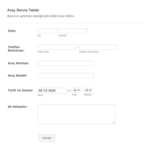 Araç Servis Talebi Form Şablonu