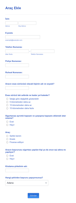 Araç Sigortası Başvuru Form Template